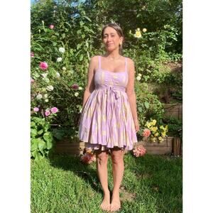 Y2K Lilac & Butter Babydoll Sundress, Cotton Mini, Cottagecore